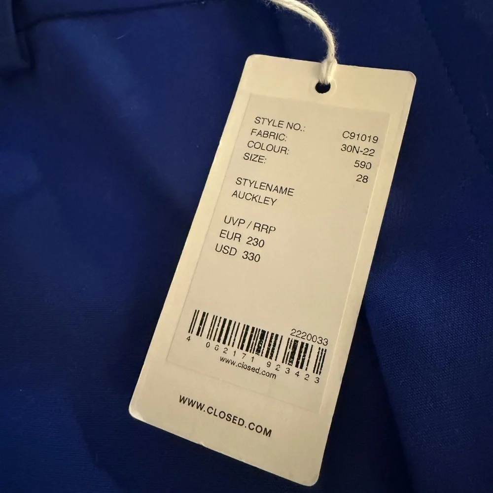 NWT Closed Tapered Cuffed Pants Royal Blue Cotton Size 28 -MSRP $339